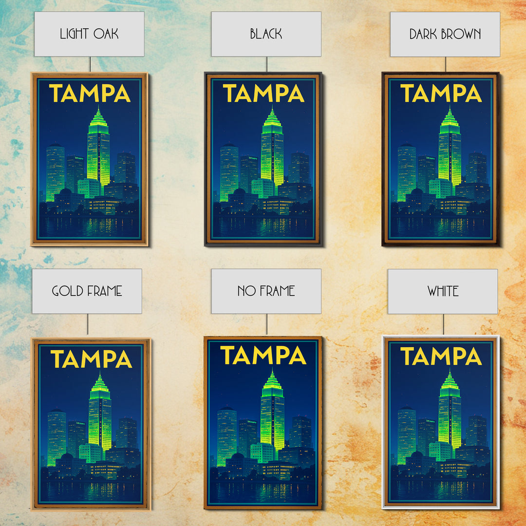 Tampa Travel Poster, Framed Canvas Print, Electric Night Poster Art, Tampa Art Print, Travel Poster Set, Eclectic Wall Decor, Design 2