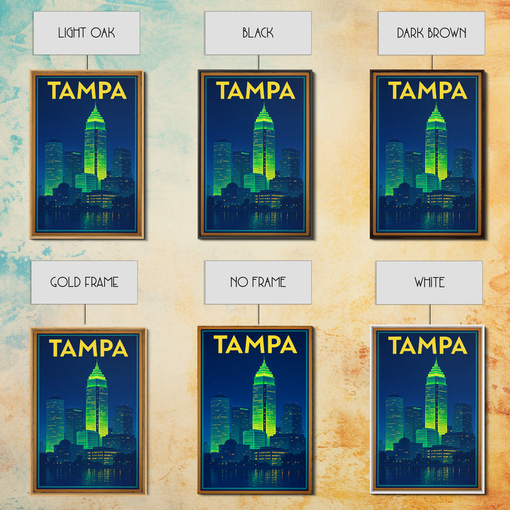 Tampa Travel Poster, Framed Canvas Print, Electric Night Poster Art, Tampa Art Print, Travel Poster Set, Eclectic Wall Decor, Design 2