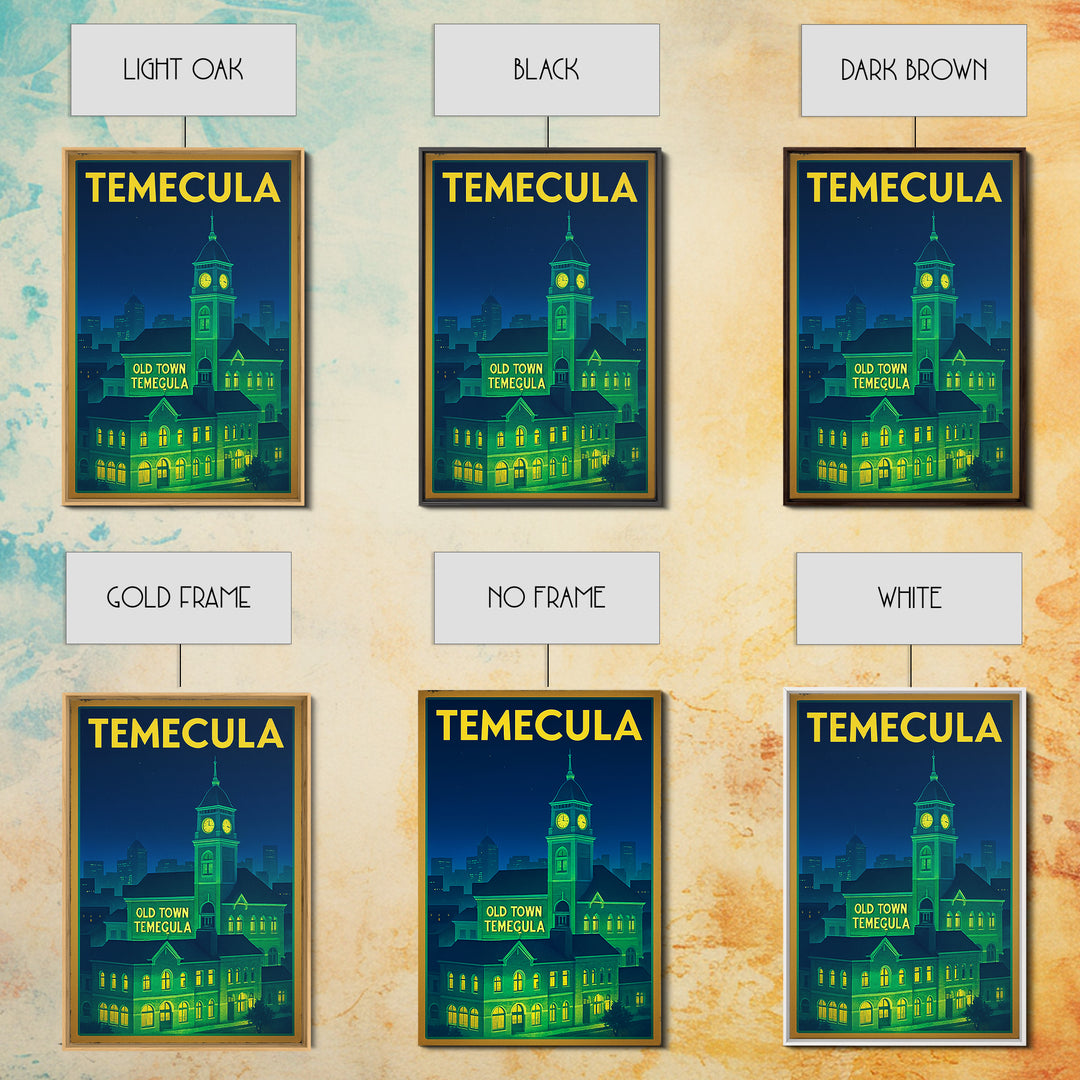 Temecula Travel Poster, Framed Canvas Print, Electric Night Poster Art, Temecula City Art, Vintage City Poster, Vintage Travel Art