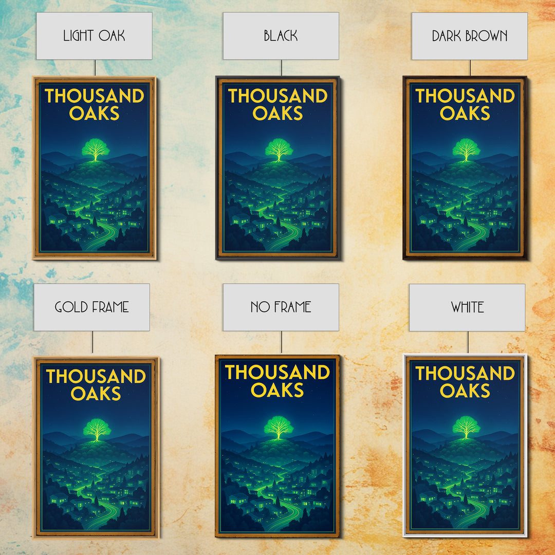 Thousand Oaks Travel Poster, Canvas Print, Electric Night Poster Art, Thousand Oaks Wall Art, Travel Poster Art, City Art Print