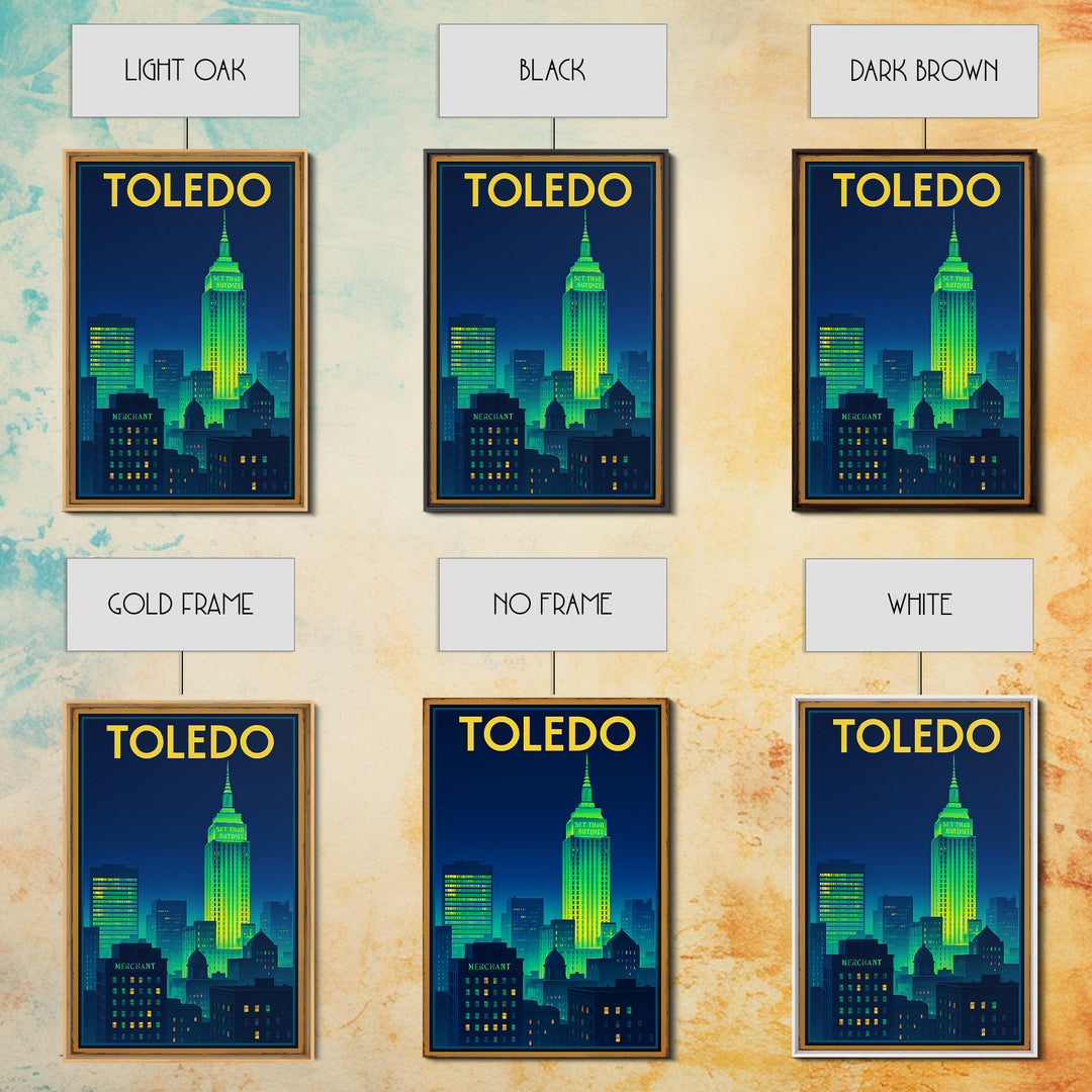 Toledo Travel Poster, Canvas Print, Electric Night Poster Art, Toledo Wall Art, Travel Poster Art, Retro Travel Print, Living Room Wall Art