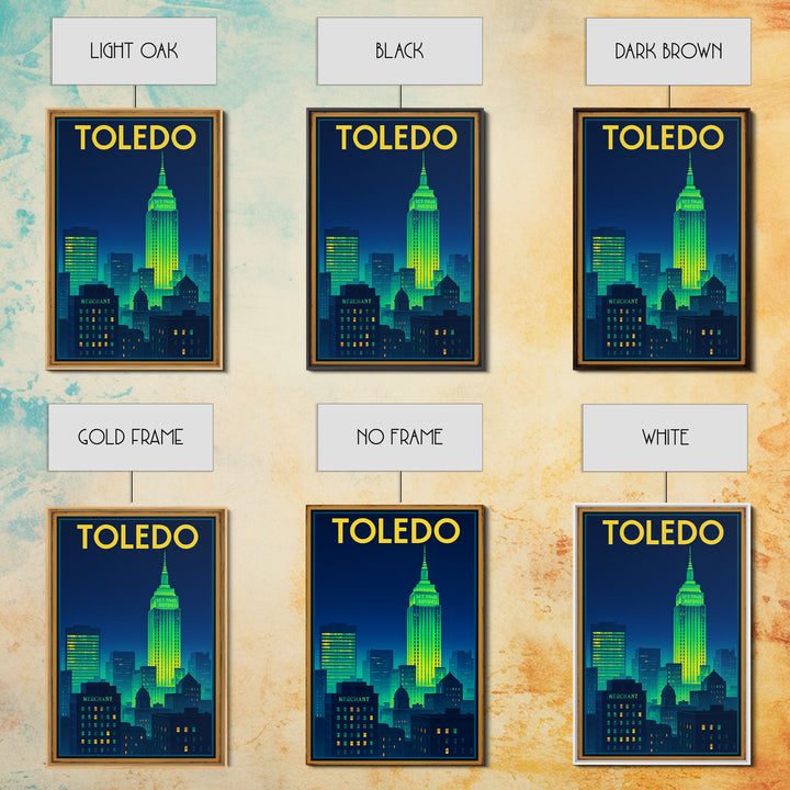 Toledo Travel Poster, Canvas Print, Electric Night Poster Art, Toledo Wall Art, Travel Poster Art, Retro Travel Print, Living Room Wall Art