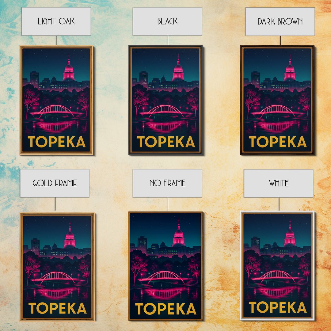 Topeka Kansas Travel Poster, Canvas Print, Retro Neon Travel Art, Topeka City Art, Travel Poster Art, Travel Wall Art, Living Room Wall Art