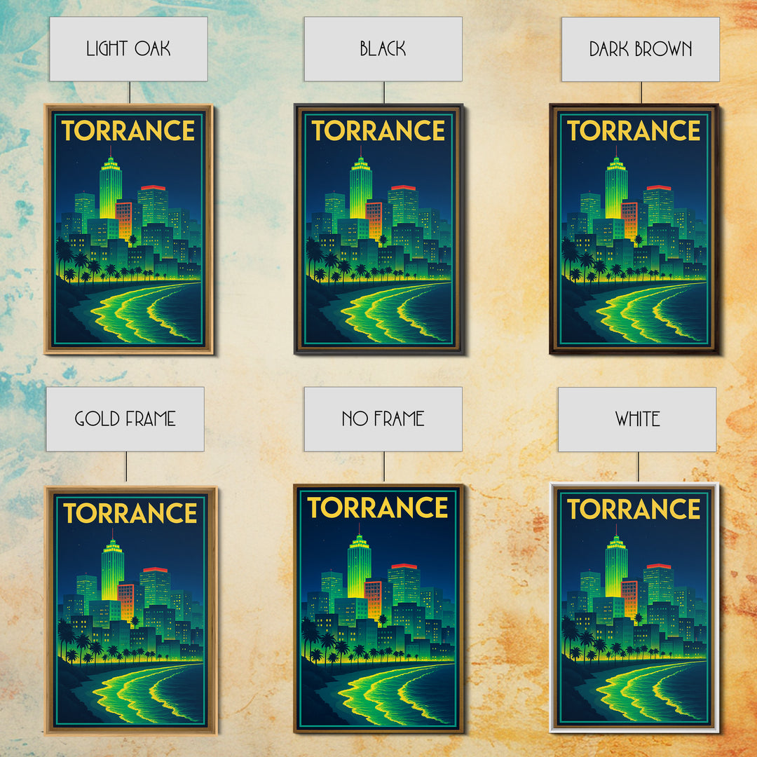 Torrance Travel Poster, Canvas Print, Cyberpunk Style City Art, Torrance Travel Art, Mid Century Wall Art, City Travel Prints, Design 2