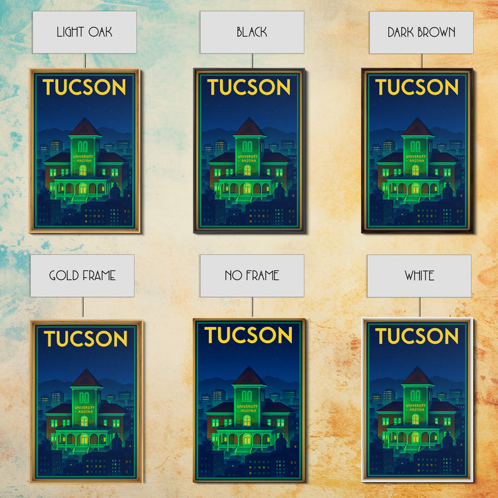 Tucson Travel Poster, Framed Canvas Print, Neon Skyline Wall Art, Tucson Travel Art, City Travel Prints, City Illustration, Art Print