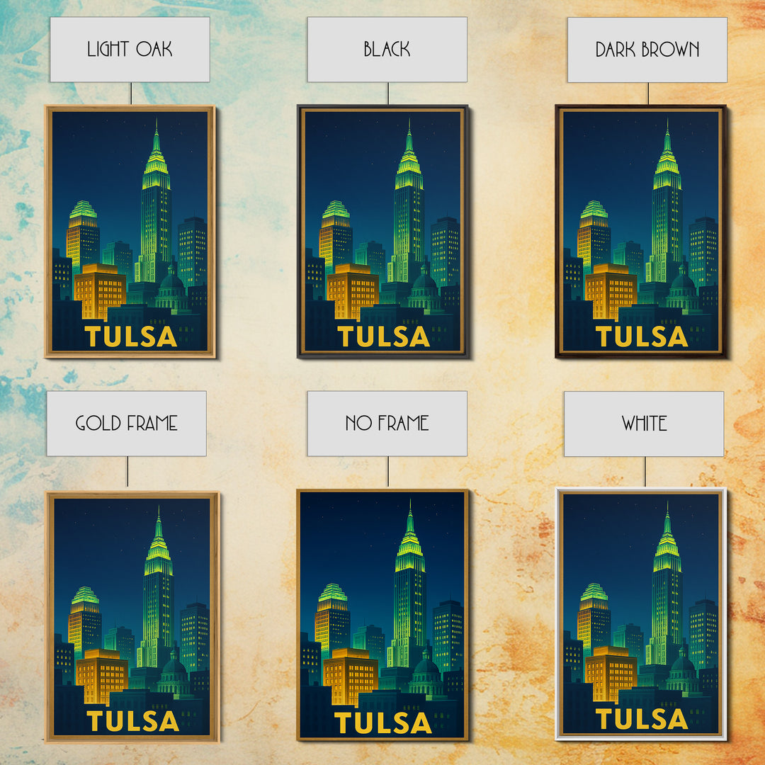 Tulsa Oklahoma Travel Poster, Canvas Print, Electric Night Poster Art, Tulsa Wall Art, City Travel Prints, Watercolor Cityscape, Poster Art