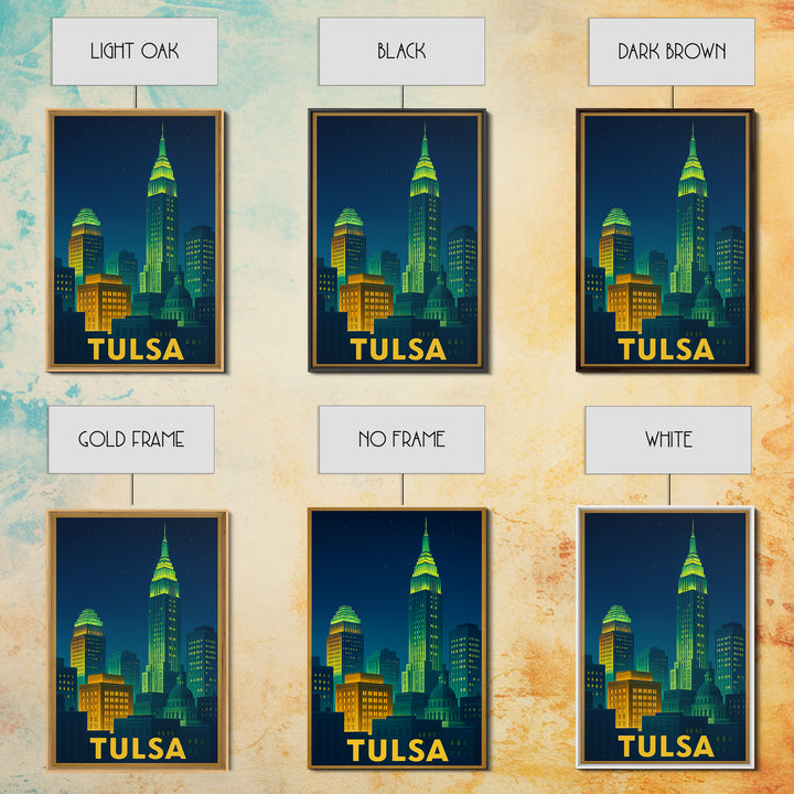 Tulsa Oklahoma Travel Poster, Canvas Print, Electric Night Poster Art, Tulsa Wall Art, City Travel Prints, Watercolor Cityscape, Poster Art
