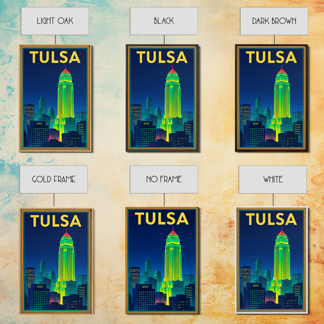 Tulsa Travel Poster, Canvas Print, Retro Neon Travel Art, Tulsa City Art, Vintage City Poster, Living Room Wall Art, Travel Wall Art