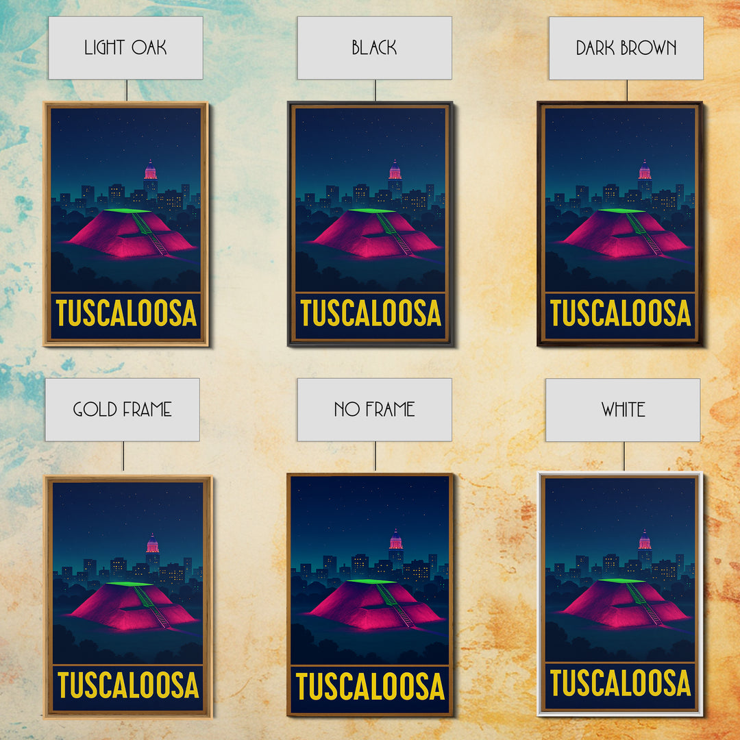 Tuscaloosa Alabama Travel Poster, Canvas Print, Neon Urban Skyline Wall Art, Tuscaloosa Poster Print, Travel Poster Set, Wall Art