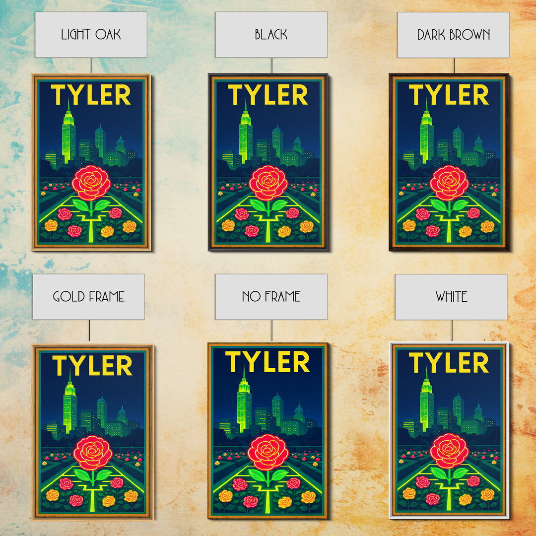 Tyler Travel Poster, Canvas Print, Neon Urban Skyline Wall Art, Tyler City Art, Vintage Travel Print, Travel Poster Art, Landscape Art