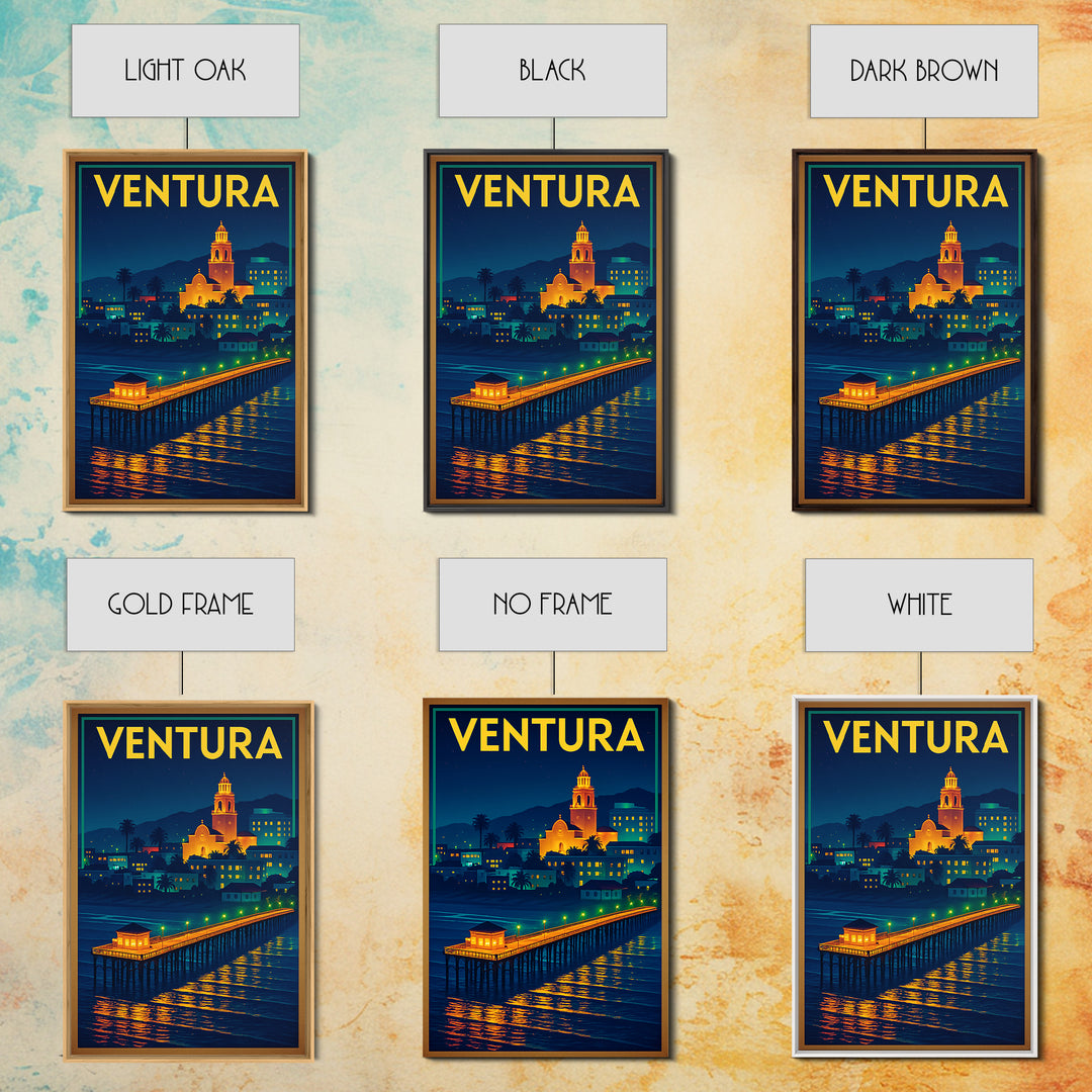 Ventura Travel Poster, Canvas Print, Retro Neon Travel Art, Ventura Poster Print, Living Room Wall Art, City Illustration, Travel Decor