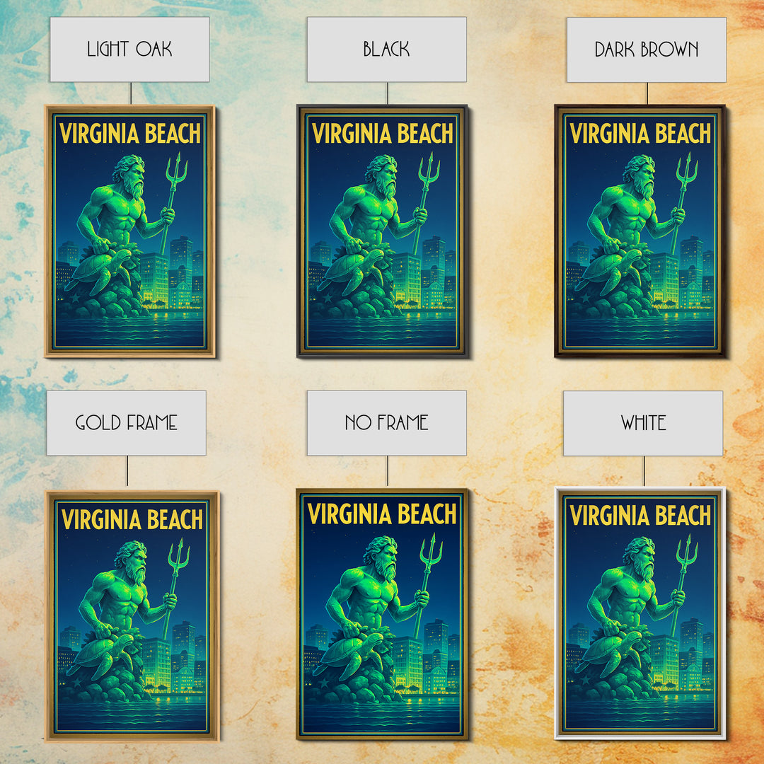 Virginia Beach Travel Poster, Canvas Print, Neon City Skyline Wall Art, Virginia Beach Wall Art, City Poster, Watercolor City Skyline