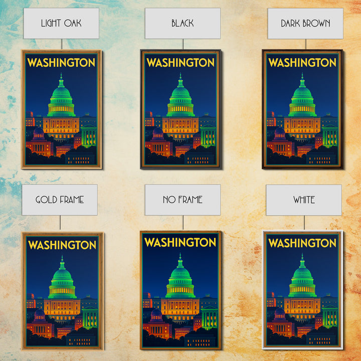Washington Travel Poster, Canvas Print, Neon Skyline Wall Art, Washington Travel Art, Modern Wall Decor, City Travel Prints, Wall Art