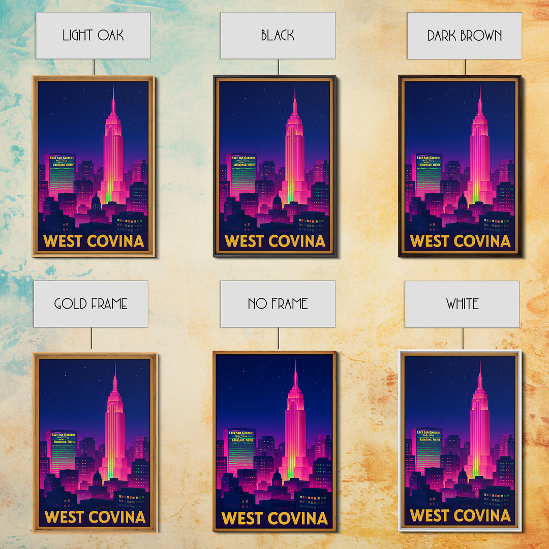 West Covina California Travel Poster, Canvas Print, Electric Night Poster Art, West Covina Poster Print, City Art Print, Vintage Travel Art