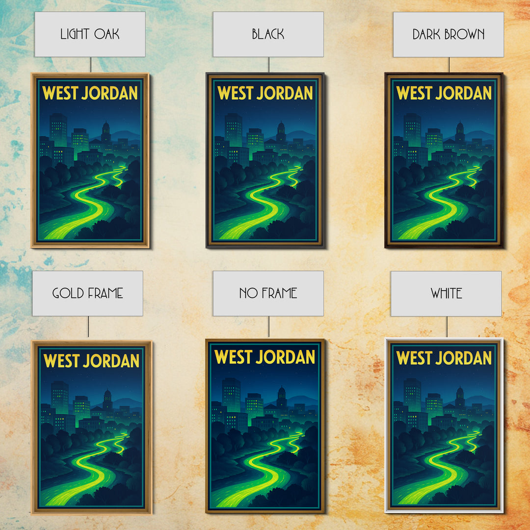 West Jordan Travel Poster, Framed Canvas Print, Cyberpunk Style City Art, West Jordan Poster Print, Fine Art Print, Vintage City Art
