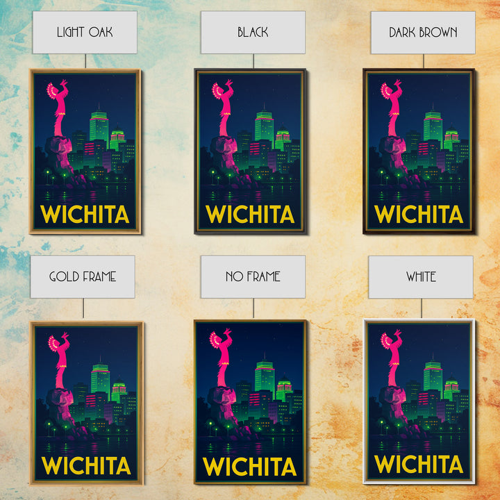 Wichita Kansas Travel Poster, Canvas Print, Retro Neon Travel Art, Wichita Print, City Poster, Travel Wall Art, Watercolor Urban Skyline