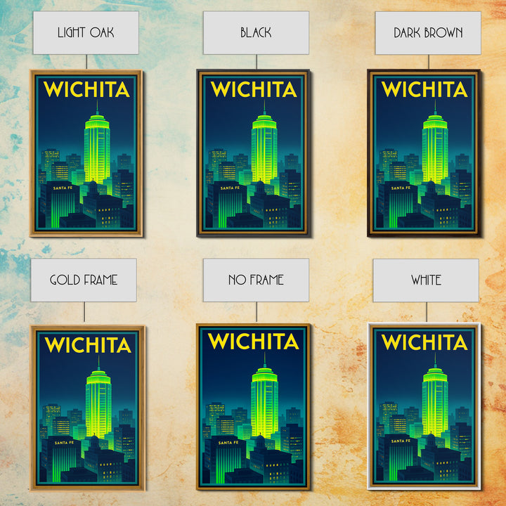 Wichita Travel Poster, Framed Canvas Print, Cyberpunk Style City Art, Wichita Art Print, Living Room Wall Art, City Travel Prints