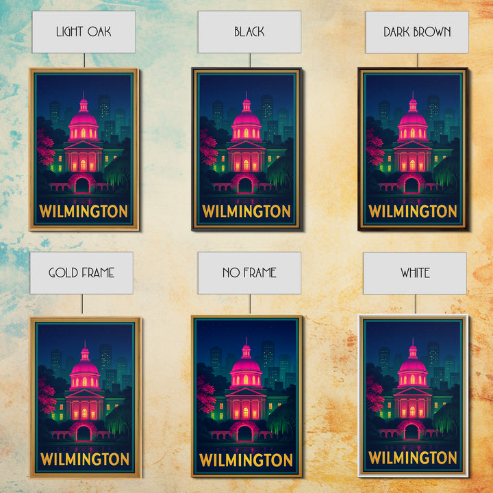 Wilmington North Carolina Travel Poster, Framed Canvas Print, Retro Neon Travel Art, Wilmington Travel Art, City Art Print, Vintage City Art