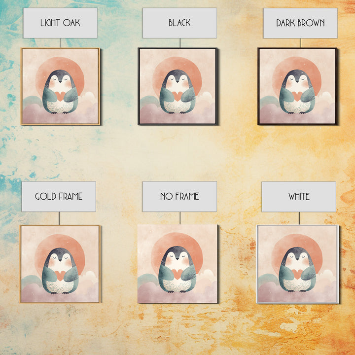 Penguin Holding a Little Heart Shape Canvas Print, Nursery Art, Watercolor Print, Nursery Decor, Abstract Art, Nursery, NUR-1x1-10