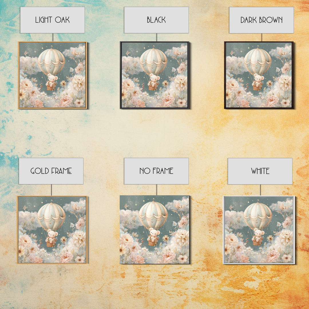 Floating Hot Air Balloon Framed Canvas Print, Nursery Art, Digital Art, Nursery Decor, Fine Art, Nursery, Girl Nursery Decor, NUR-1x1-12