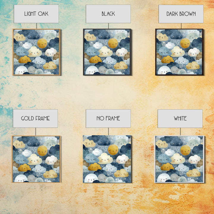 Clouds and Raindrops Framed Canvas Print, Nursery Art, Playroom Wall Art, Nursery Decor, Fine Art, Nursery, Statement Artwork, NUR-1x1-70