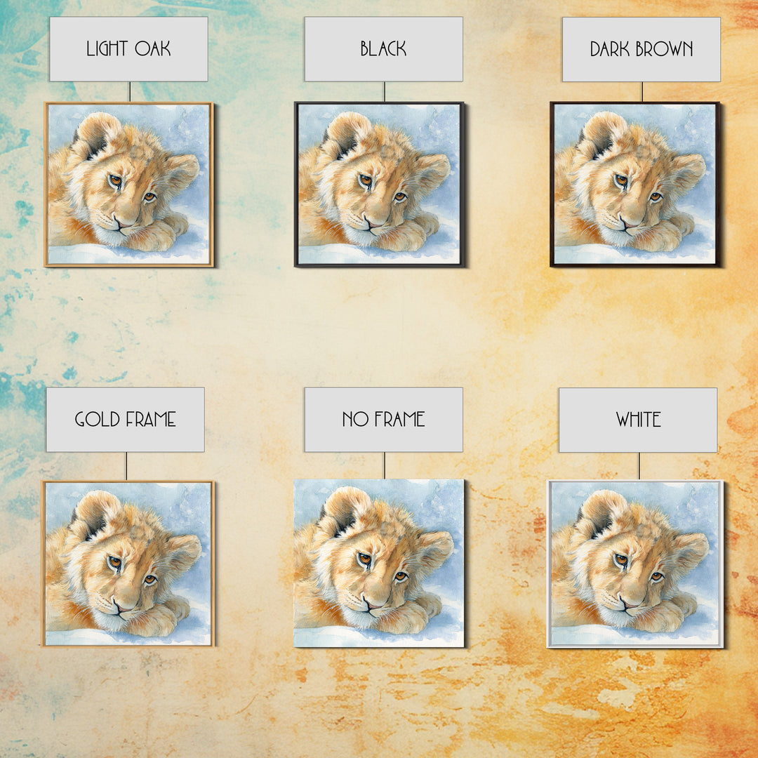 Lion Cub with Soft Golden Mane Canvas Print, Nursery Art, Textured Painting, Nursery Decor, Fine Art, Nursery, Wall Art Print, NUR-1x1-81