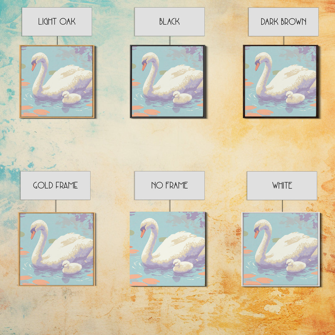 Swan and Cygnet Framed Canvas Print, Nursery Art, Textured Painting, Nursery Decor, Fine Art, Nursery, Wall Art Print, NUR-1x1-88