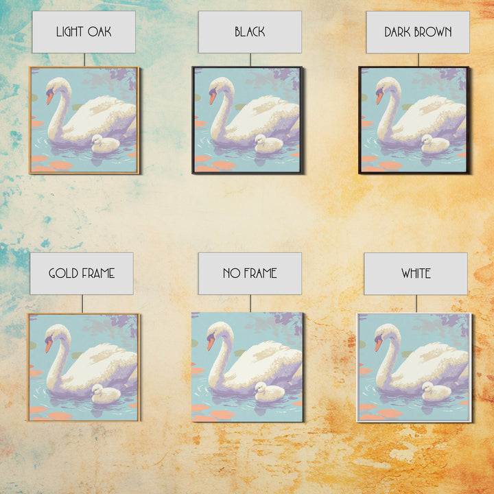 Swan and Cygnet Framed Canvas Print, Nursery Art, Textured Painting, Nursery Decor, Fine Art, Nursery, Wall Art Print, NUR-1x1-88