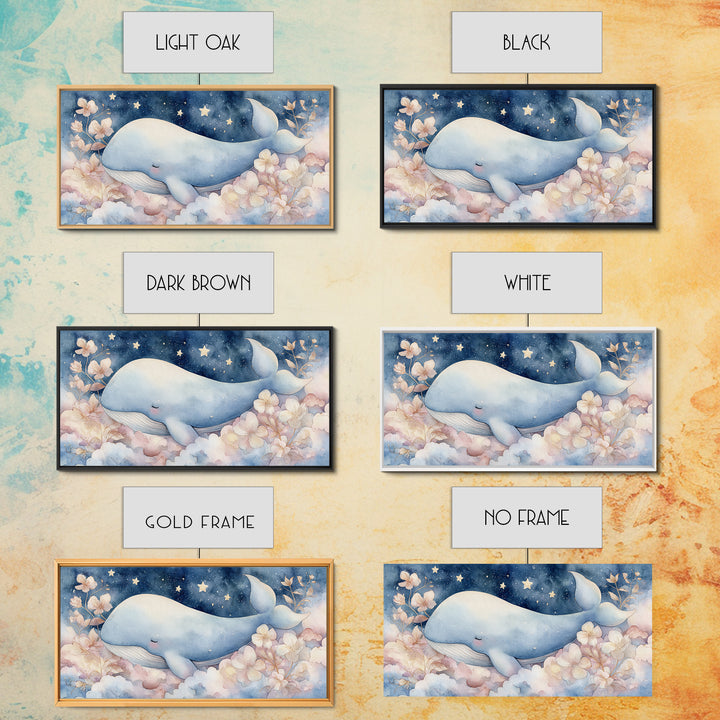Whale and Tiny Stars Framed Canvas Print, Nursery Art, Playroom Wall Decor, Nursery Decor, Fine Art, Nursery, Modern Decor, NUR-2x1-100