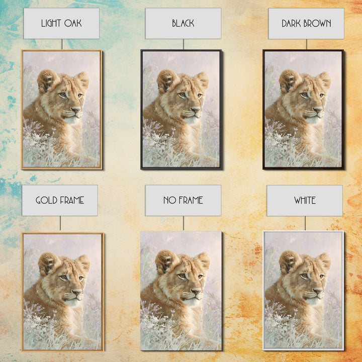 Lion Cub with Soft Golden Mane Framed Canvas Print, Nursery Art, Printable Wall Art, Nursery Decor, Abstract Art, Nursery, NUR-2x3-17
