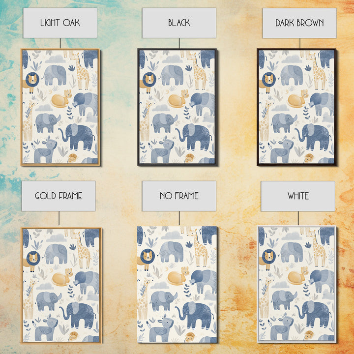 Pastel Jungle Animals Framed Canvas Print, Nursery Art, Statement Artwork, Nursery Decor, Abstract Art, Nursery, NUR-2x3-2