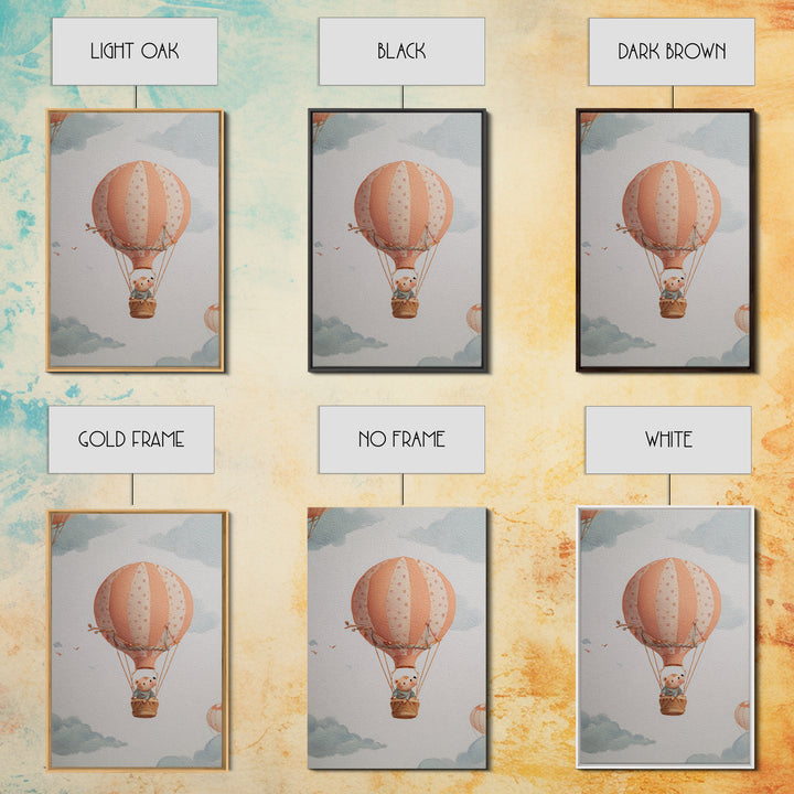 Floating Hot Air Balloon Framed Canvas Print, Nursery Art, Nursery Decor, Oil Painting, Nursery, Kids Wall Art, NUR-2x3-20