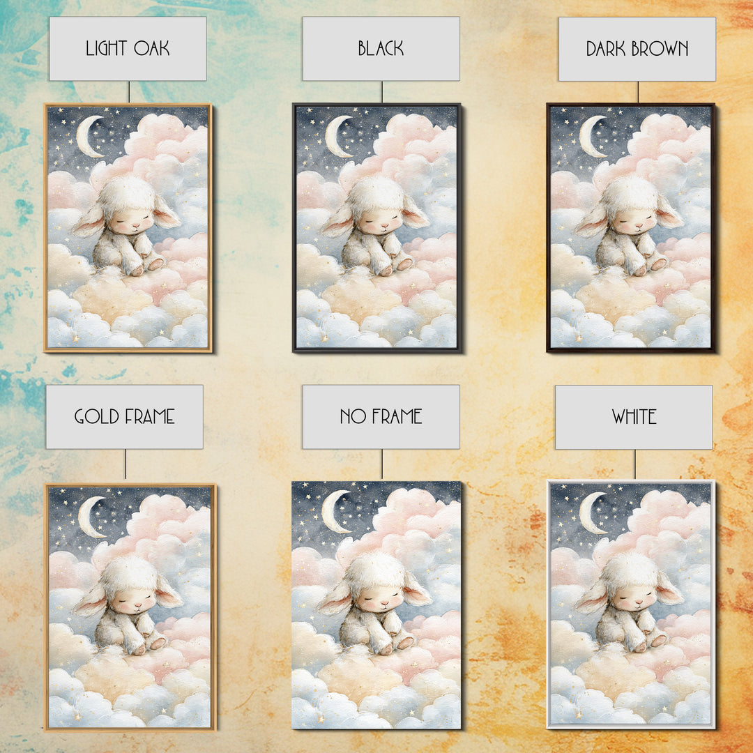 Little Lamb under a Starry Sky Framed Canvas Print, Nursery Art, Kids Room Art, Nursery Decor, Fine Art, Nursery, NUR-2x3-3