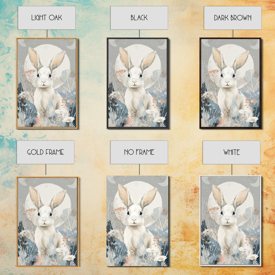 Soft Bunny in a Wildflower Meadow Framed Canvas Print, Nursery Art, Digital Art, Nursery Decor, Nursery, Girl Nursery Decor, NUR-2x3-37