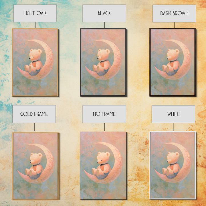 Baby Bear Floating on a Crescent Moon Framed Canvas Print, Nursery Art, Wall Art, Nursery Decor, Nursery, Nursery Prints, NUR-2x3-38