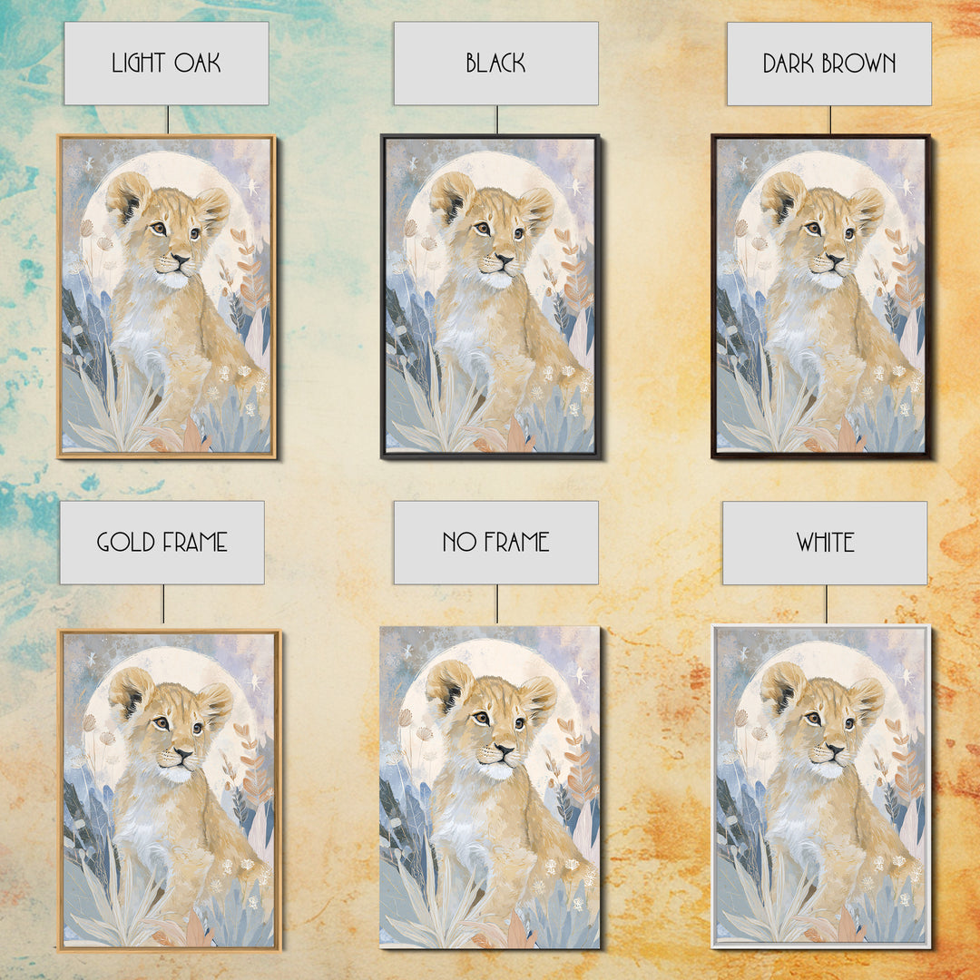 Lion Cub with Soft Golden Mane Framed Canvas Print, Nursery Art, Printable Wall Art, Nursery Decor, Abstract Art, Nursery, NUR-2x3-41