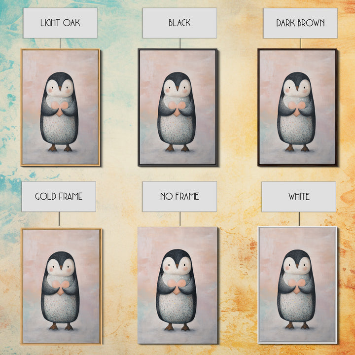 Penguin Holding a Little Heart Shape Framed Canvas Print, Nursery Art, Room Decor, Nursery Decor, Abstract Art, Nursery, NUR-2x3-42