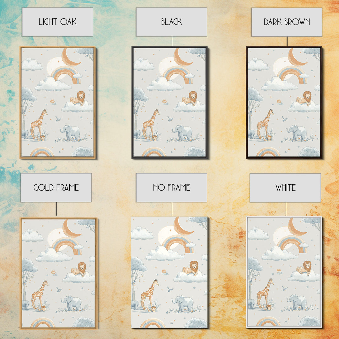 Animal Alphabet Scene Without Readable Letters Framed Canvas Print, Nursery Art, Contemporary Art, Nursery Decor, Nursery, NUR-2x3-43