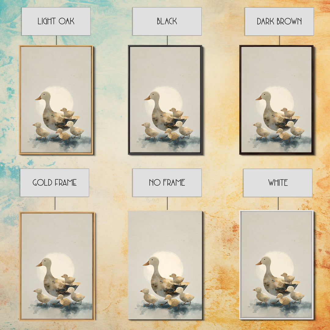 Ducklings Following a Mother Duck Framed Canvas Print, Nursery Art, Textured Painting, Nursery Decor, Fine Art, Nursery, NUR-2x3-46