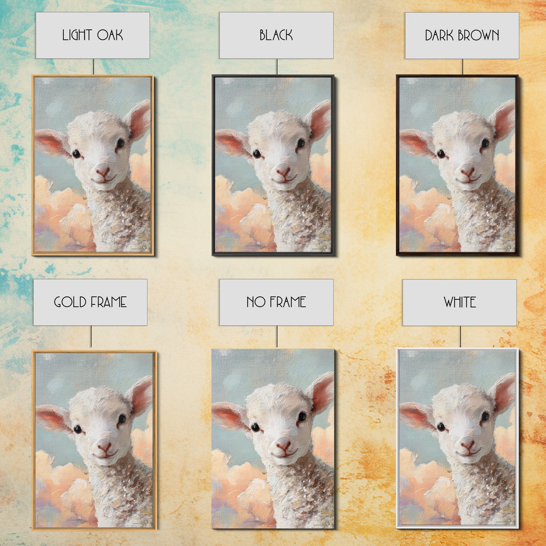 Little Lamb under a Starry Sky Framed Canvas Print, Nursery Art, Room Decor, Nursery Decor, Oil Painting, Nursery, NUR-2x3-51