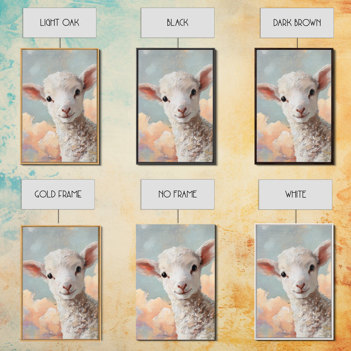Little Lamb under a Starry Sky Framed Canvas Print, Nursery Art, Room Decor, Nursery Decor, Oil Painting, Nursery, NUR-2x3-51