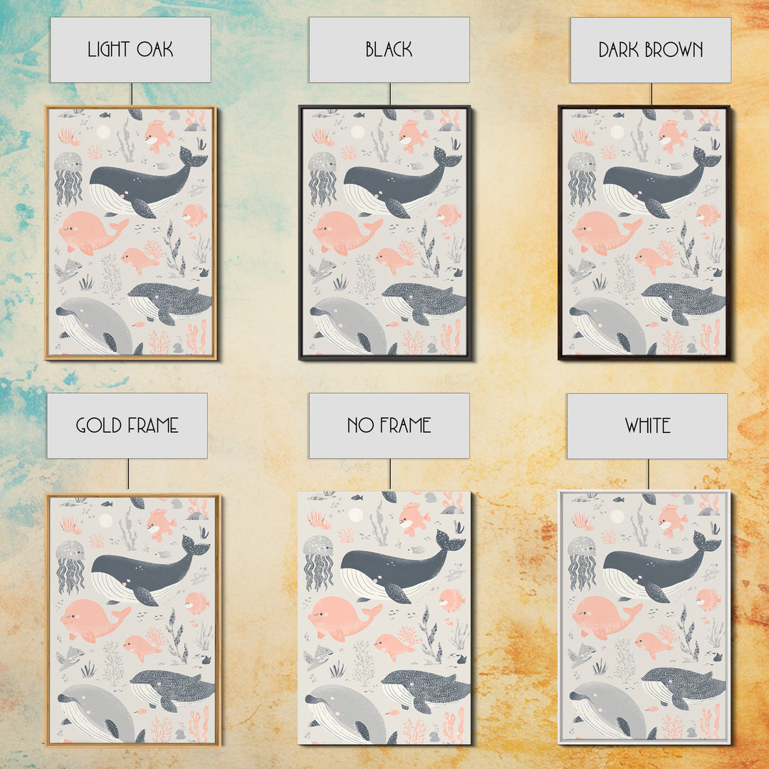 Friendly Ocean Creatures Framed Canvas Print, Nursery Art, Contemporary Art, Nursery Decor, Fine Art, Nursery, Nursery Prints, NUR-2x3-80