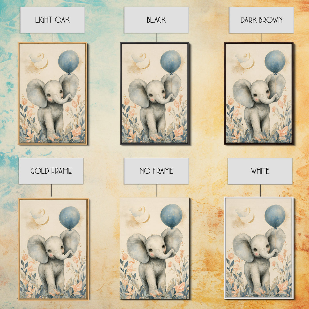 Sleepy Baby Elephant Holding a Tiny Balloon Canvas Print, Nursery Art, Playroom Decor, Nursery Decor, Oil Painting, Nursery, NUR-2x3-81