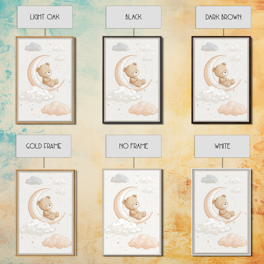 Baby Bear Floating on a Crescent Moon Canvas Print, Nursery Art, Nursery Decor, Abstract Art, Nursery, Kids Wall Art, NUR-2x3-86