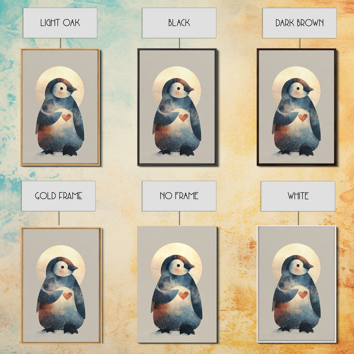 Penguin Holding a Little Heart Shape Framed Canvas Print, Nursery Art, Nursery Wall Art, Nursery Decor, Fine Art, Nursery, NUR-2x3-90