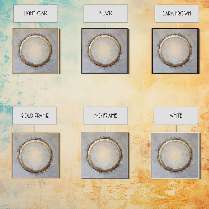 Gold Circle and Line Composition for Clarity Framed Canvas Print, Office Art, Office Decor, Abstract Art, Focus, OFF-1x1-56