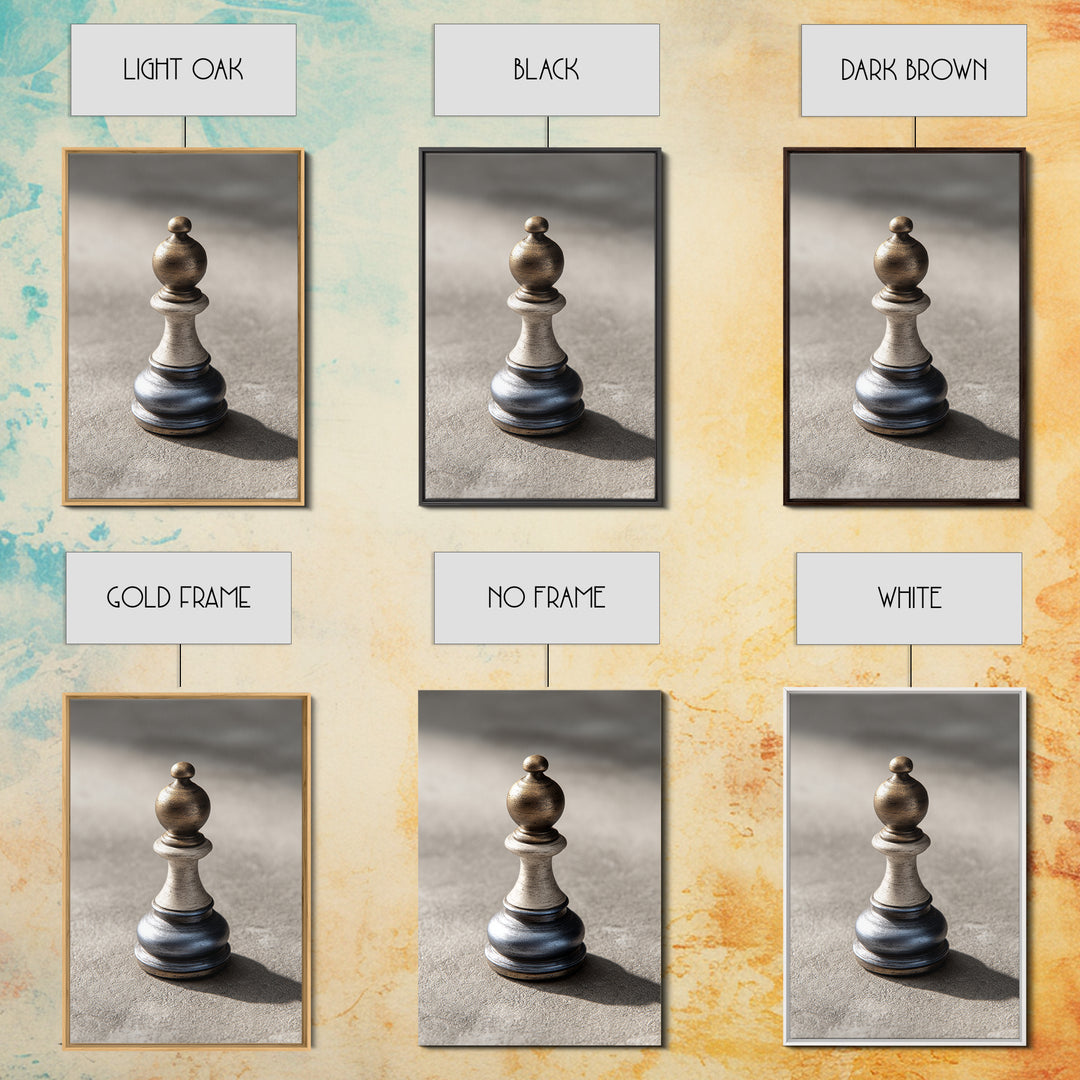 Minimal Chess Piece Still Life Framed Canvas Print, Office Art, Contemporary Art, Office Decor, Oil Painting, Focus, OFF-2x3-21