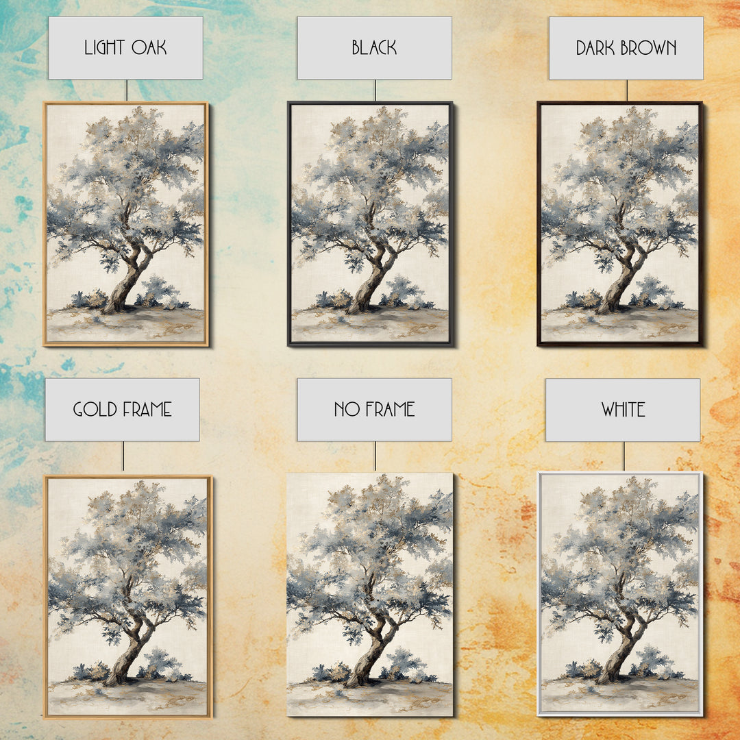 Ink Wash Tree Symbolizing Stability Framed Canvas Print, Office Art, Textured Painting, Office Decor, Fine Art, Focus, OFF-2x3-46