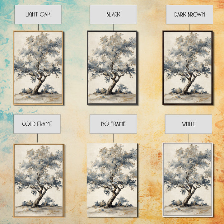 Ink Wash Tree Symbolizing Stability Framed Canvas Print, Office Art, Textured Painting, Office Decor, Fine Art, Focus, OFF-2x3-46