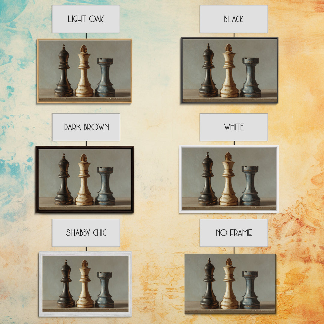 Minimal Chess Piece Still Life Framed Canvas Print, Office Art, Abstract Wall Art, Office Decor, Watercolor Art, Focus, OFF-3x2-65